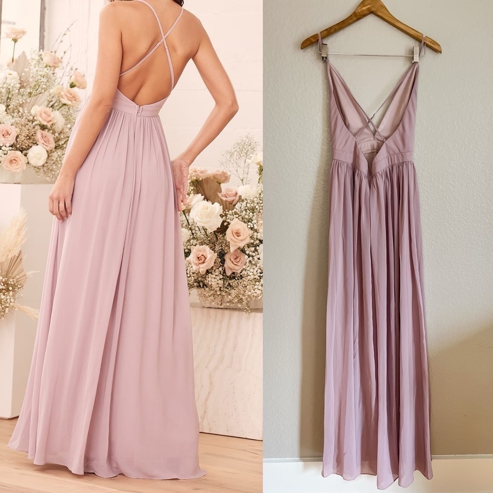 Ballroom Bliss Dusty Lilac Pleated Maxi Dress - Picture 3 of 8